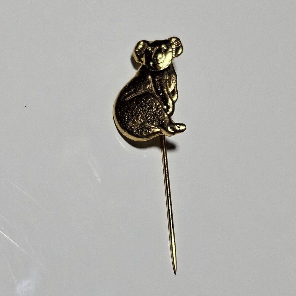 Vtg 1970's Stamped Swann & Hudson Koala Bear Gold Tone Tiny Stick Pin Australia